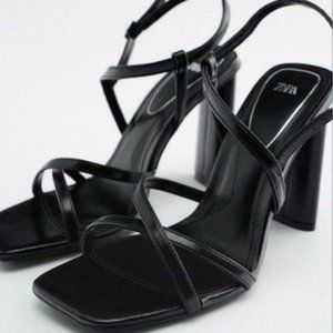 Zara Leather Square Toe Strappy Heels